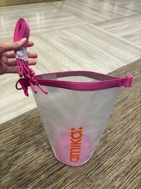AMIKA oversized Pink Trim White Mesh Tool Tote with Orange Logo
